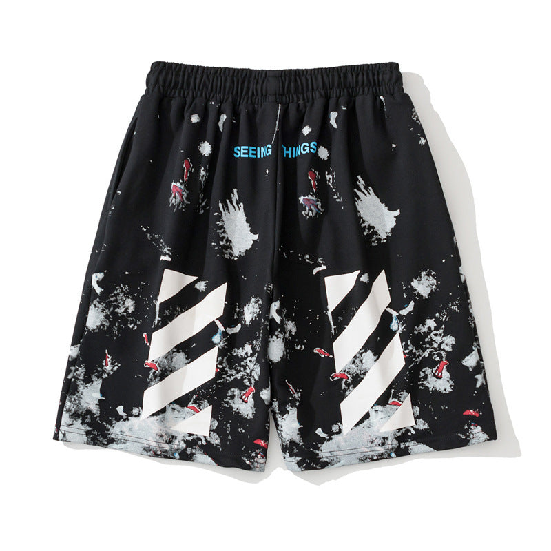 Spring and Summer off Starry Sky Fireworks Print CasualMen's and Women's Beach Pants shorts