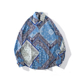 Mens Fall Outfits Vintage Printed Long Sleeve Shirt High Street Loose Couple Shirt Men's and Women's Coats