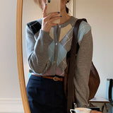 Preppy Aesthetic Sweater Sweater Outer Wear round Neck Slim-Fit Knitted Cardigan Women