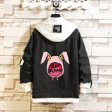 Comic Denim Jacket Bad Bunny Cartoon Printed Denim Spring and Autumn Men's Loose Jacket