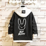 Comic Denim Jacket Bad Bunny Cartoon Printed Denim Spring and Autumn Men's Loose Jacket