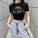 Music Festivals Rave Outfits Girls Tops Women's Spring Clothing Short Sleeve round Neck Sexy T-shirt