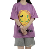 Smiley Face T Shirt Summer Smiley Letter Men's and Women's Loose Short Sleeve T-shirt