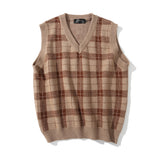 Men Sweater Vest Plaid Sweater Vest Men's V-neck Vest Boyfriend Harajuku Style Loose Street Sleeveless Jacket