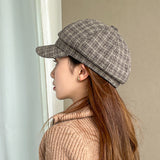 Check Beret Hat Autumn and Winter Beret Women's Casual Versatile Lattice