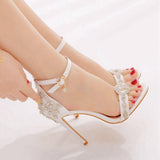 Nude Heels for Wedding Stiletto High Heel Sandals Wedding Shoes