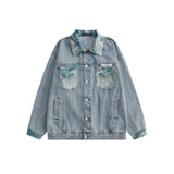 Men Denim Coat Jean Jackets Oil Painting Patchwork Denim Jacket Men Loose Lapels Jacket Denim Coat