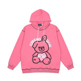 Mens Fall Outfits Autumn and Winter Cartoon Bear Printing plus Velvet Thickened Couple Hooded Sweater Men and Women