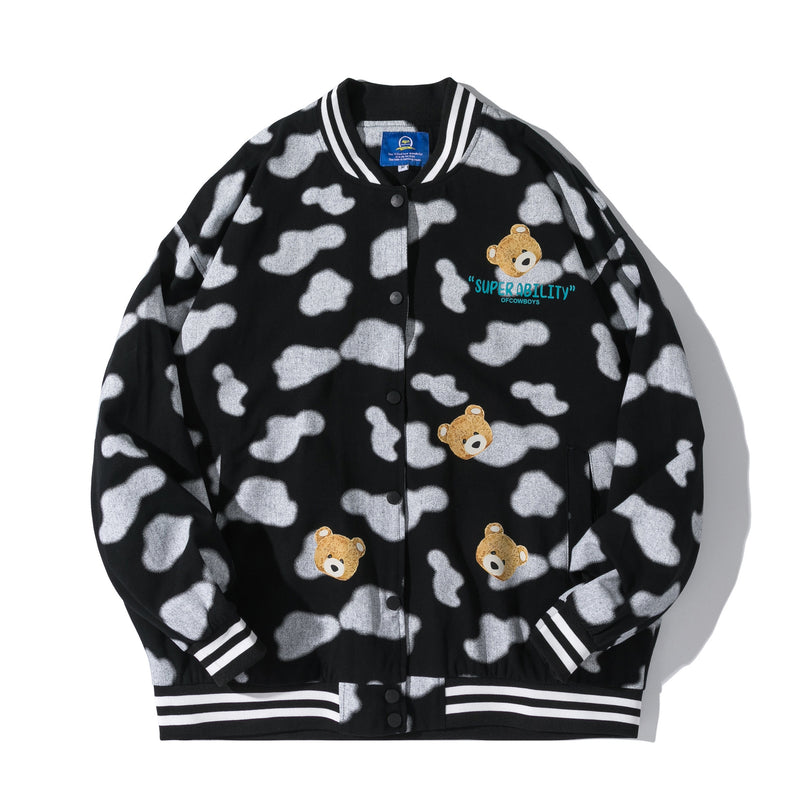 The Bears Varsity Jacket Little Bear Camouflage Spring and Autumn Jacket Retro Couple Baseball Uniform Fresh Men's and Women's Coats