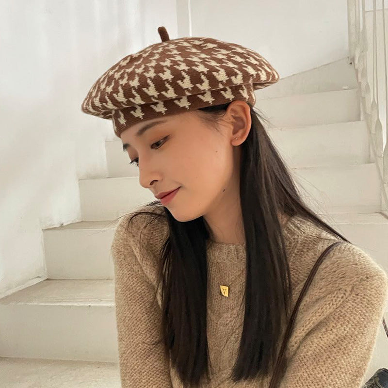 Check Beret Hat Women's Autumn Outing Leisure Dome
