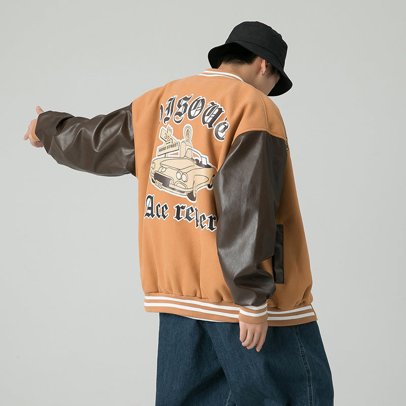 Brown Varsity Jacket Casual Baseball Jacket Vintage Flight Jacket Loose Top