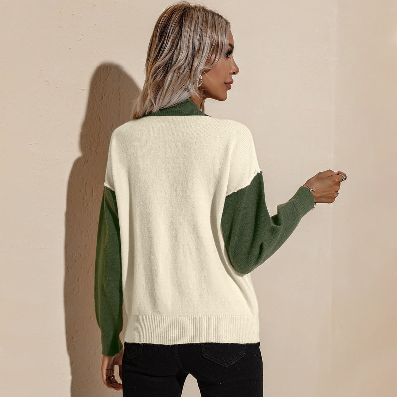 Women Fall Outfits Autumn and Winter Contrast Color Outer Wear Loose Long Sleeve Pullover Knitted Sweater Women