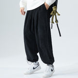 Mens Corduroy Pants Casual Pants Men's Pants Straight Elastic Ankle-Tied plus-Sized Size Fat Sports Pants