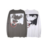 Mens Fall Outfits Dark Depressed Yabi Style Anime Portrait Printing Long Sleeve T-shirt Men and Women Loose