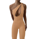 Spring Solid Color Irregular One-Shoulder Twisted Sleeveless Slim Trousers Jumpsuit