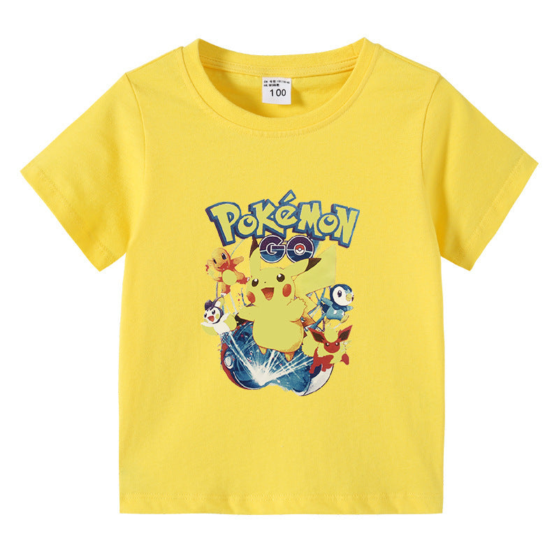 Children Pokemon Pikachu T Shirt Summer Clothing Short Sleeve T-shirt Leisure Sports