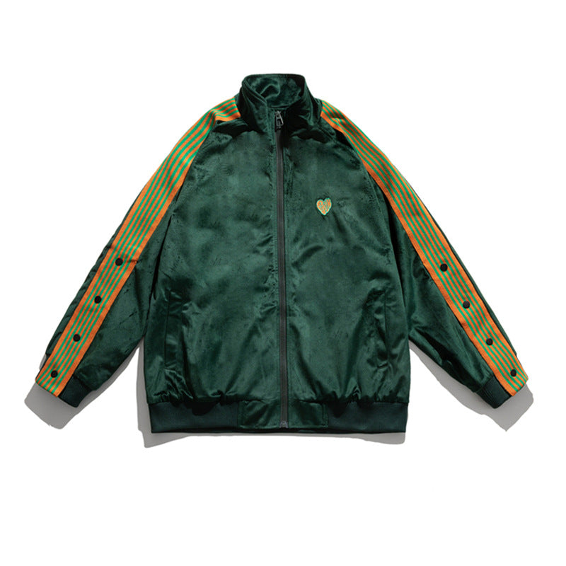 Black Varsity Jacket Autumn Embroidery Casual Loose Multi-Pocket Workwear Coat Men's Jacket