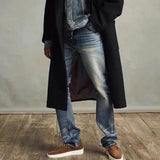 Fog Fear of God Essentials Pant Double-Line Washed Jeans Distressed Straight-Leg Trousers