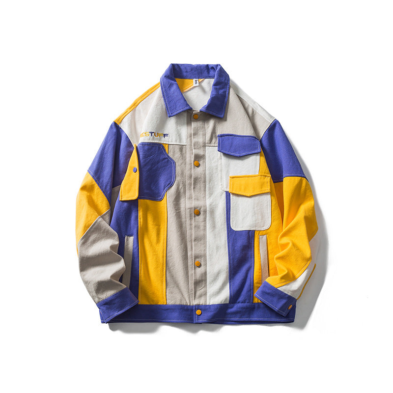 Varsity Jacket Vintage Fall Men's Jackets Campus Student Personality Stitching Contrast Color Casual Baggy Coat Male
