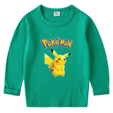 Children Pokemon Pikachu Hoodie Spring and Autumn Pikachu Bottoming Shirt Boys and Girls T-shirt