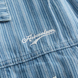 Men Denim Coat Jean Jackets Multi-Pocket Vertical Stripes Washed Denim Jacket Men Loose Lapels Jacket Denim Coat