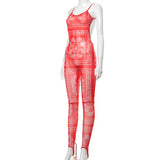 Summer Printed Sleeveless Backless Gauzy Stirrup Trousers Jumpsuit for Women