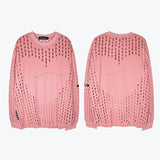 Mens Fall Outfits Retro High Street Heavy Industry Love Heart Loose Hole Long Sleeve T-shirt Couple's Tops