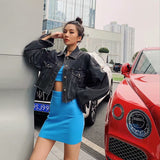 Brown Cropped Varsity Jacket Lapel Denim Jacket Denim Jacket Coat