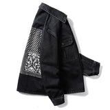 Denim Varsity Jacket Fall Winter Cowboy Jacket Men's Loose Paisley Overalls