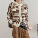 Preppy Aesthetic Sweater Spring and Autumn Knitted Cardigan Women Vintage Stripe