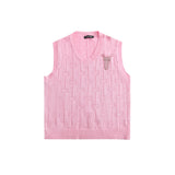 Men Sweater Vest Chain Pin Sleeveless Sweater Vest Men's Loose V-neck Sweater Vest Coat