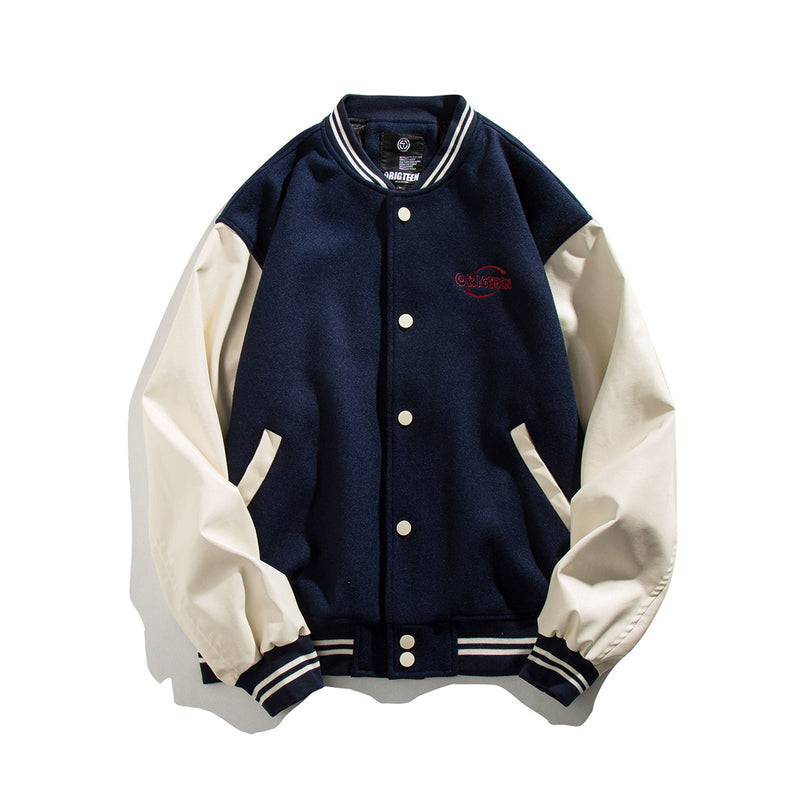 Blue Varsity Jacket Autumn Letters Printed Baseball Uniform