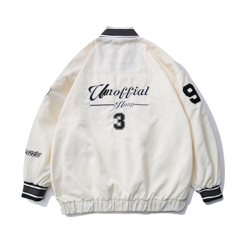 Beige Varsity Jacket Letter Embroidered Baseball Uniform Men's Autumn I Street Trend Loose Stand-up Collar Jacket