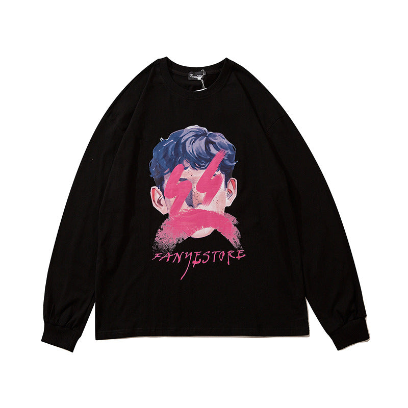 Mens Fall Outfits Long-Sleeved T-shirt Male and Female Trendy Brand Autumn and Winter Couple's Bottoming Shirt Graffiti Top