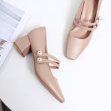 Nude Block Heels Closed Toe Pumps Women's High Heels Women