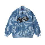 Men Denim Coat Jean Jackets Letter Embroidered Washed Distressed Tie-Dye Denim Jacket Men Loose Lapel Denim Clothes Jacket