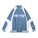 Baby Blue Varsity Jacket Printing Baggy Coat Men's Baseball Uniform Autumn
