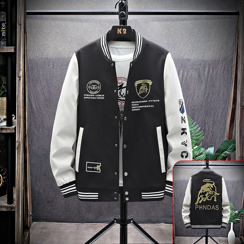 Brown Varsity Jacket Workwear Jacket Men's Spring and Autumn Baseball Uniform Casual Loose Lapels Coat Men's Clothing Top