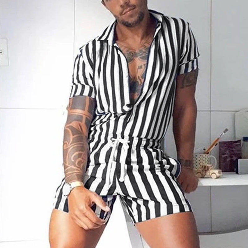 Rave Outfits Men Shorts 2 Piece Set Men's Outer Wear Sexy Jumpsuit Casual Sports