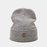 Smiley Face Cap Cute Smiling Face Embroidery Knitted Hat