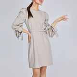 Women Spring Dress Spring and Autumn Long Sleeve Loose Dress Lantern Sleeve Tied Belt Dress for Women
