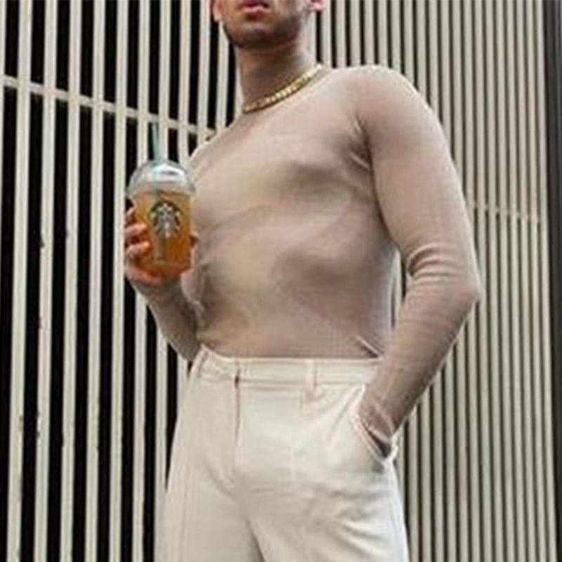 Rave Outfits Men Long Sleeve Shirt Bottoming Shirt Men's Fashion Stretch Sweater