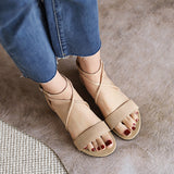 Flat Dress Sandals Summer Square Heel Solid Color Buckle Hollowed Leisure Sandals for Women