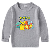 Children Pokemon Pikachu Hoodie Cotton round Neck Long Sleeve T-shirt