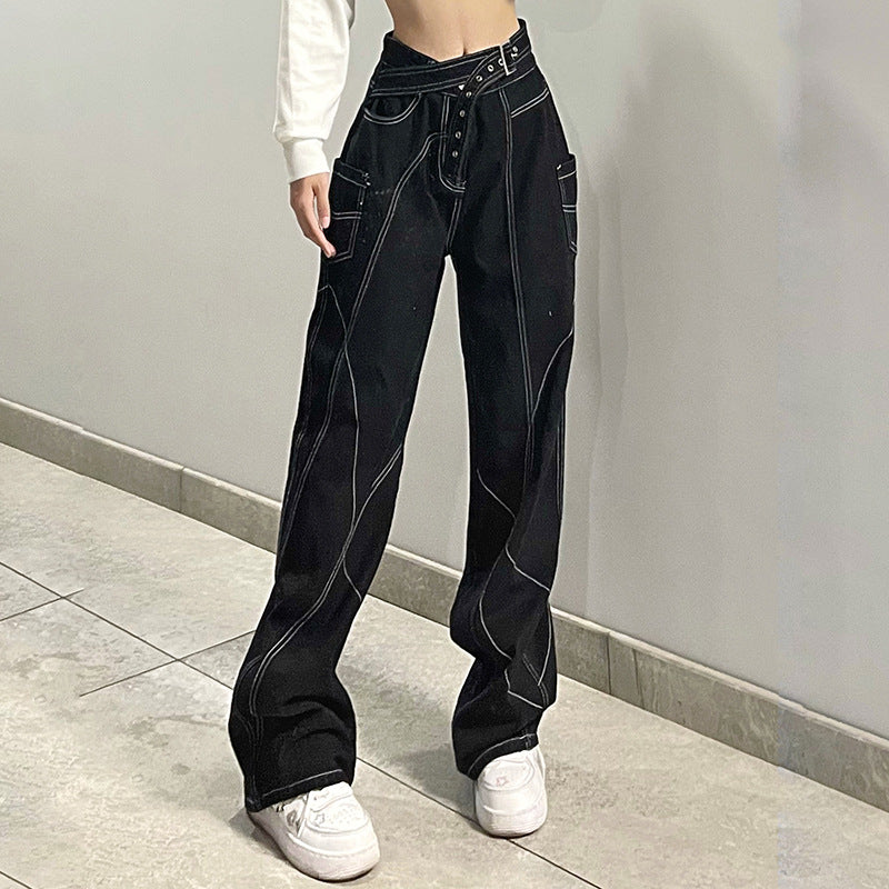 Julia Fox Low Rise Trousers Personality Design Loose Wide Leg