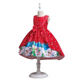 Toddler Girls Sequin Gown Dress Children's Christmas Dress Program Dress Sleeveless Cartoon Printed Maxi Dress