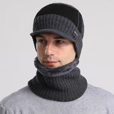 Mens Winter Hats Warm Wool Hat Scarf Color Matching Knitted Hat
