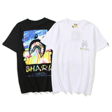 WGM Closing Shark Graffiti Printing Men's and Women's Short-Sleeved T-shirt
