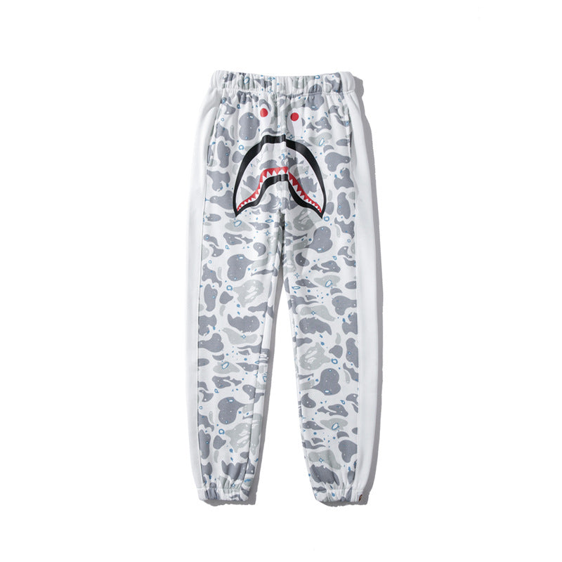 Shark Print Pant Shark Head Print Luminous Starry Sky Trousers Men's and Women's Casual Pants Sweatpants