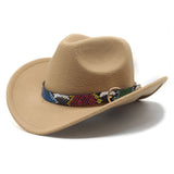 Cowboy Hats Spring and Autumn Woolen Bowler Hat Female Serpentine Belt Western Cowboy Fedora Hat